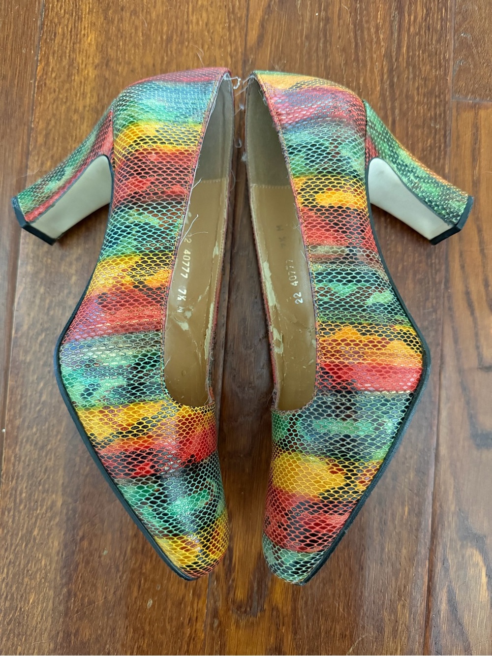 Vintage Valerie Stevens Multicolor Snakeskin leather Block Heel Pumps